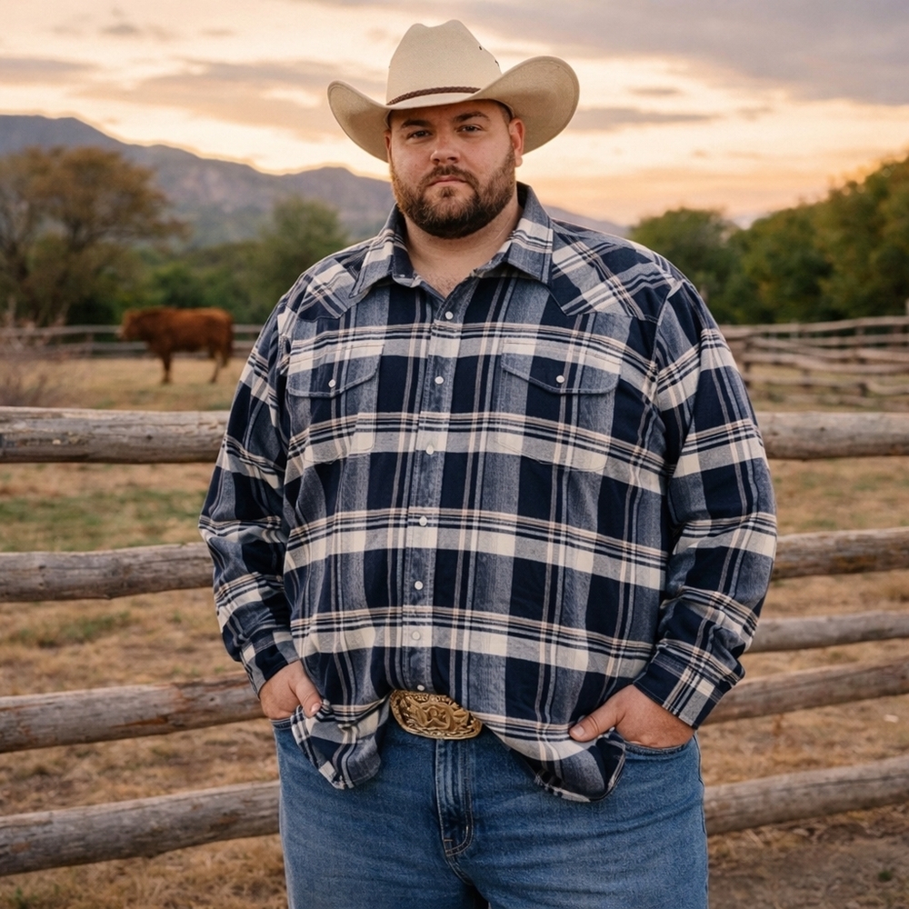 Ely Cattleman Big Man 3X Plaid Pearl Snap Button Up Ranch Cowboy Western Shirt